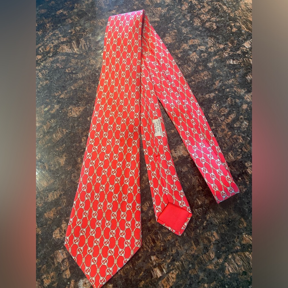 Hermes Chain Classic Pattern Red Silk Necktie - image 2